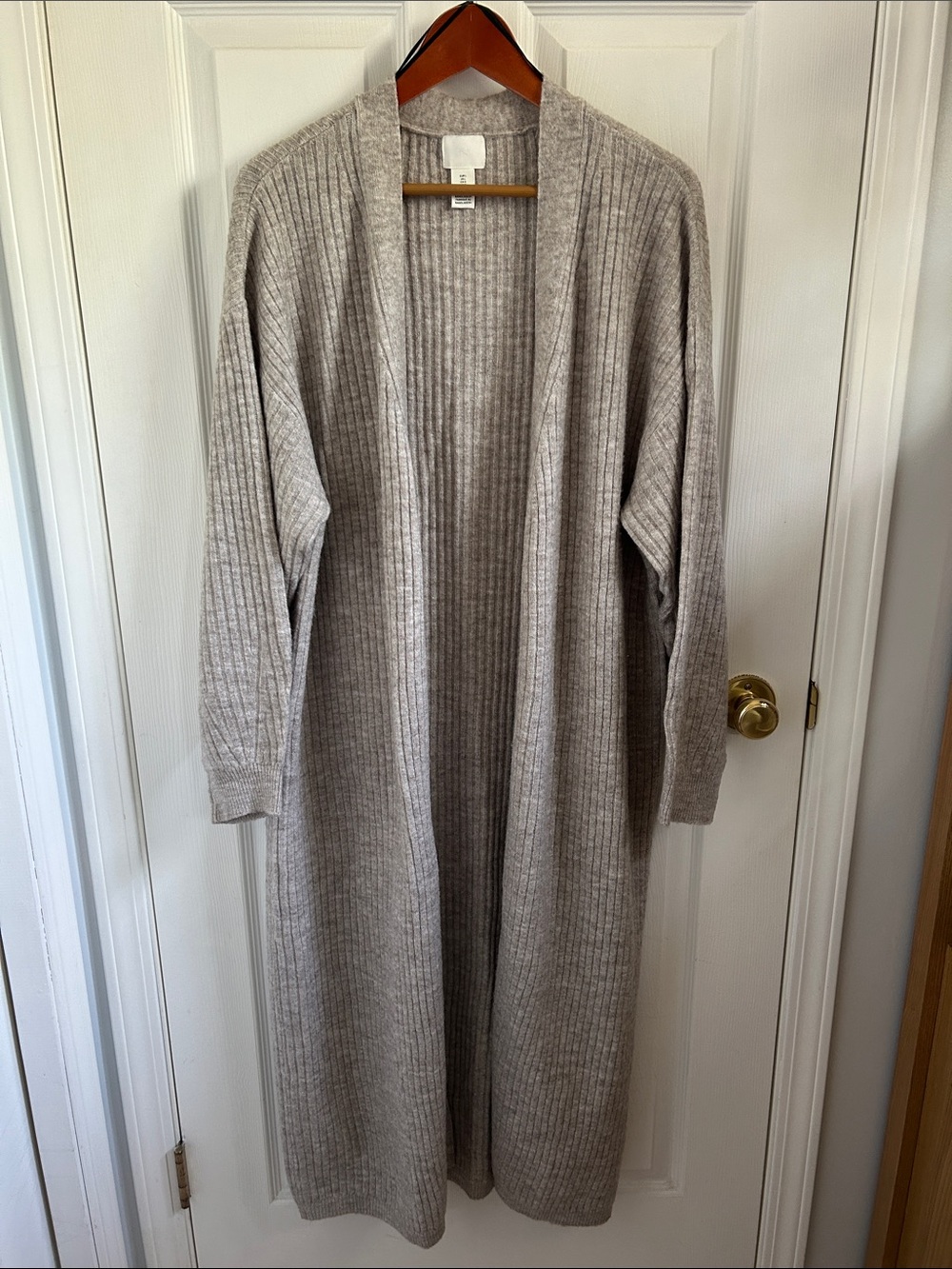 H&M Long Ribbed Open-Front Cardigan - Light Beige